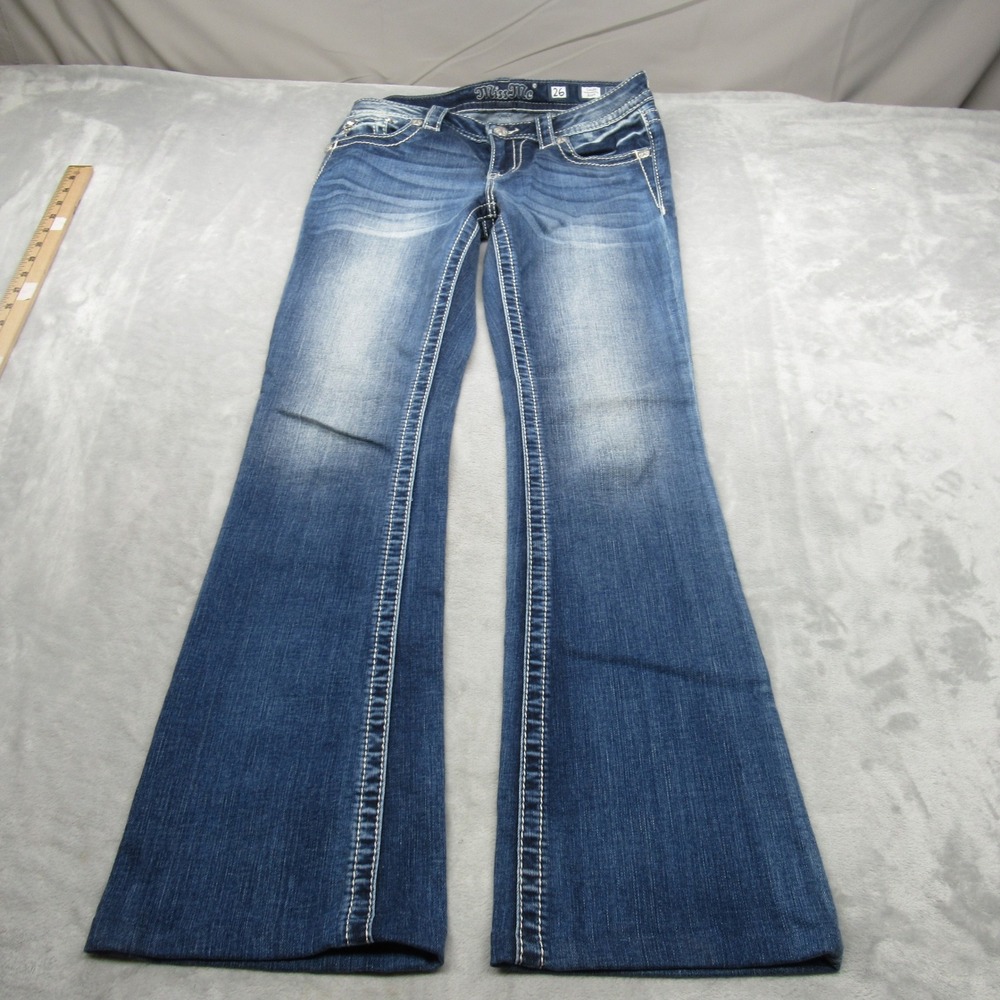 Miss Me Jeans Womens 26 Dark Wash Embellished Hemmed Whisker Chloe Bootcut 28x30 - Picture 2 of 16